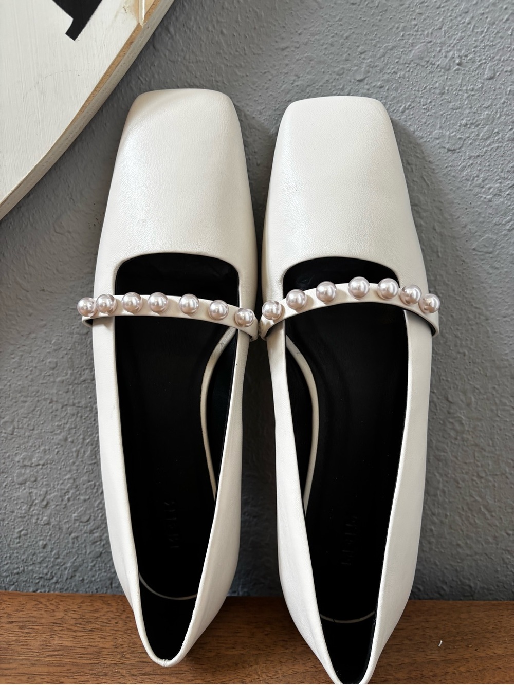 ME+EM faux pearl square toe ballerina flats in off white (40) 10